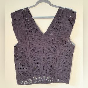 New WHBM black crochet button back vest size L.